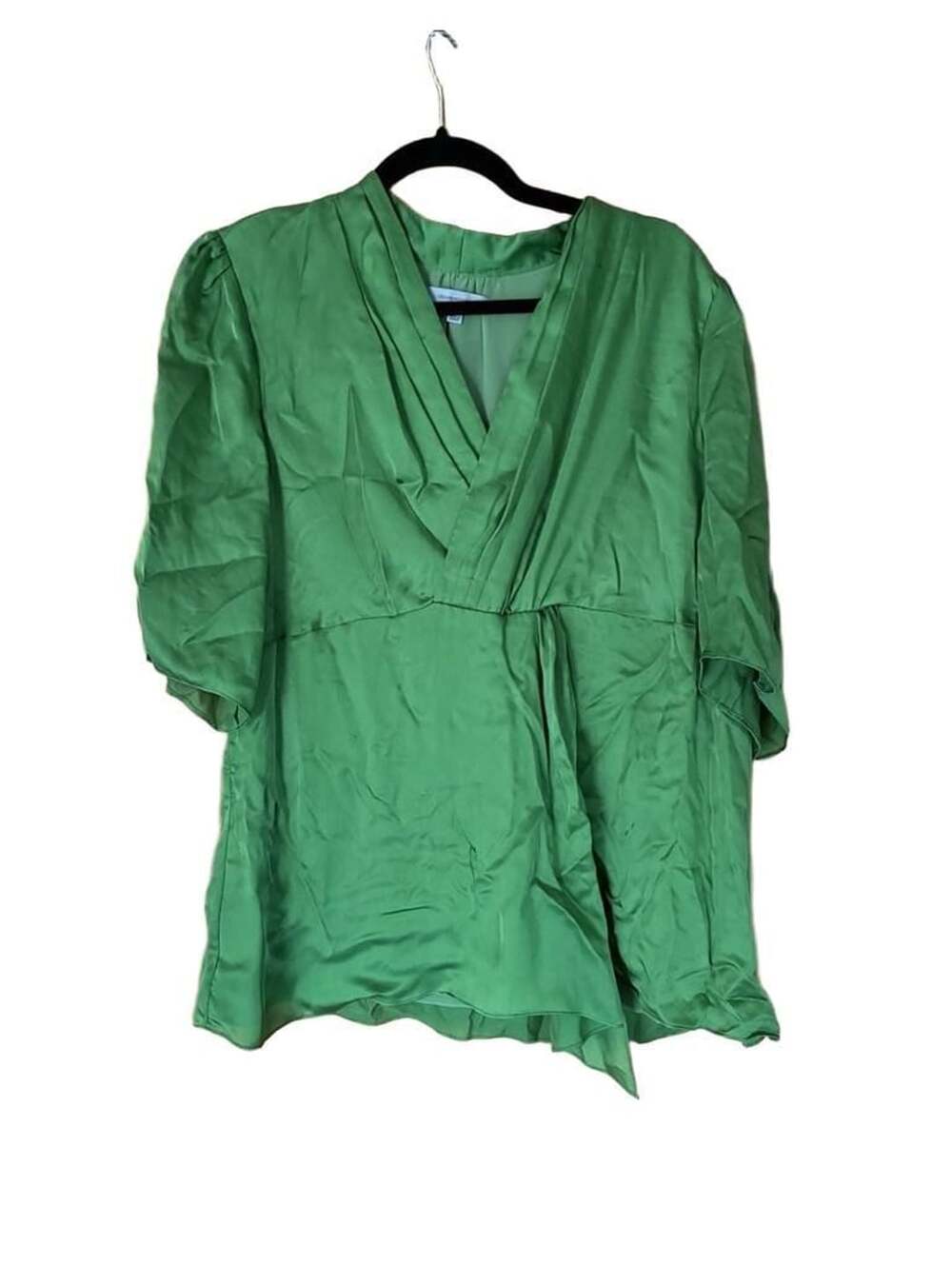 Classiques Entier Green 100 % silk V-Neck Short Sleeve Blouse